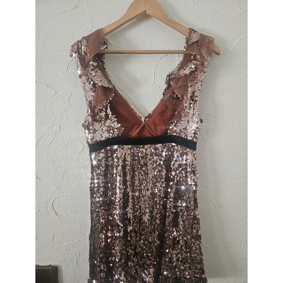 Free People Copper Sequin Dress Size 4 Mini Ruffle Prom - Picture 3 of 8